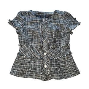 Mossimo Tweed Jacket Womens Small Short Sleeve Button Up Blazer Top Career Work